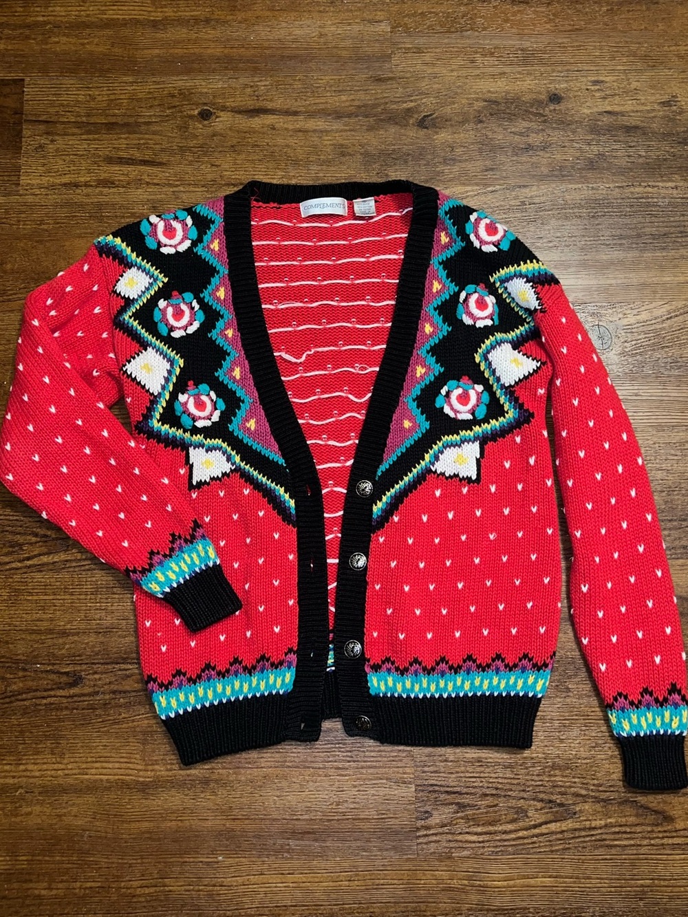 Vintage Chunky Knit Ramie Blend Cardigan Red Sweater Geometric 80’s Retro Size S - Picture 2 of 12